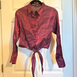 Milk and Honey red/burgundy shiny cropped button down top - XS